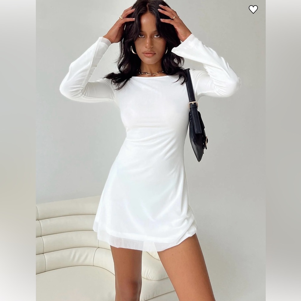 Princess Polly White Long Sleeve Mini Dress